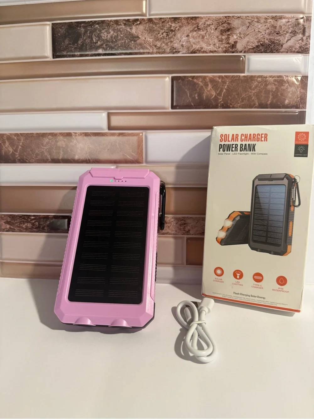 20000mAh Solar Power Bank Portable Charger Dual USB LED Flashlight Compass